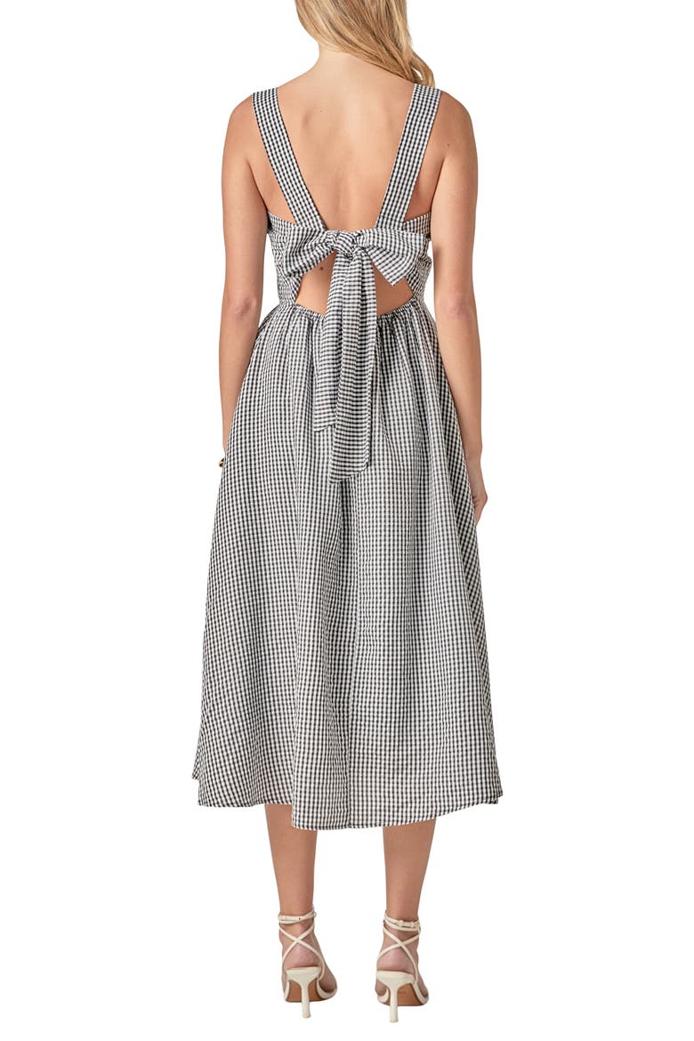 Gingham Sleeveless Tie Back Midi Dress, Alternate, color, BLACK/ WHITE GINGHAM