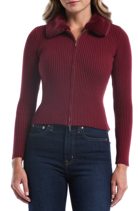 Faux Fur Collar Crop Zip Cardigan