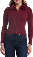 Laundry by Shelli Segal Faux Fur Collar Crop Zip Cardigan