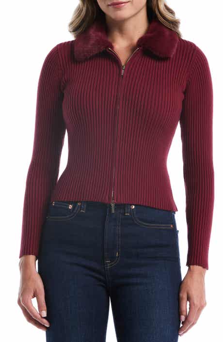 Faux Fur Collar Crop Zip Cardigan