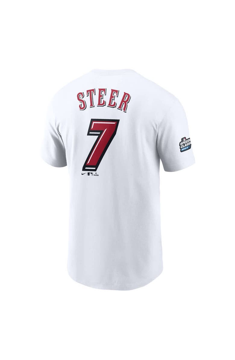 Nike Men's Nike Spencer Steer White Cincinnati Reds 2025 MLB Speedway Classic Name & Number T-Shirt, Alternate, color, 