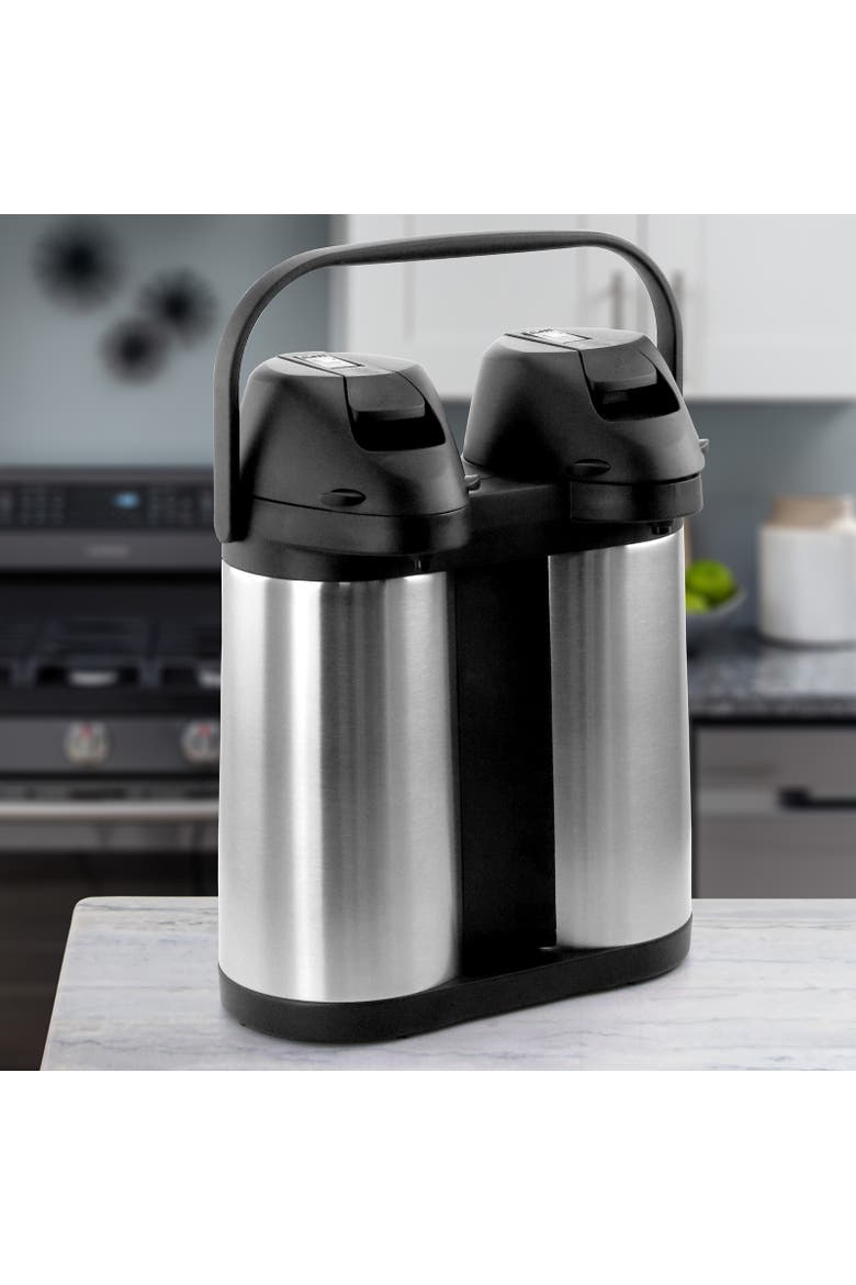 Dual 2 Quart Stainless Steel Airpot, Hot Water Dispenser for Coffee and Tea, Alternate, color, Silver