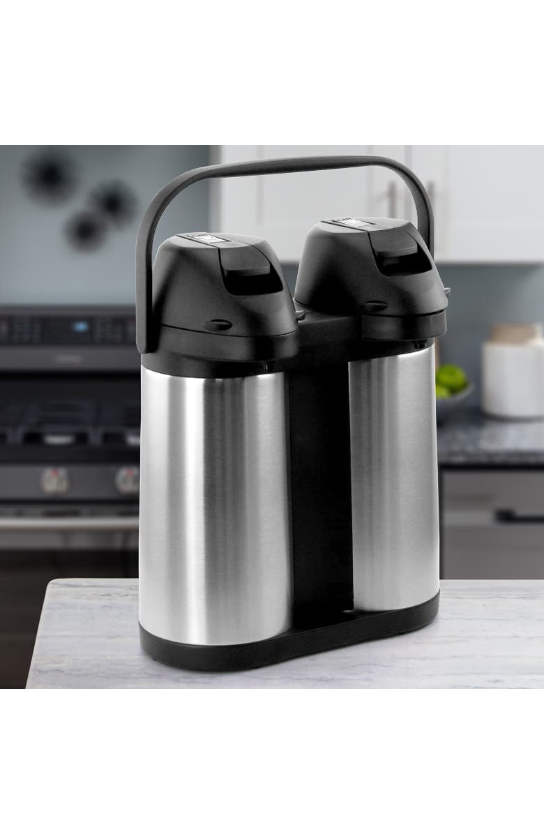 Megachef Dual 2 Quart Stainless Steel Airpot, Hot Water Dispenser for Coffee and Tea, Alternate, color, Silver