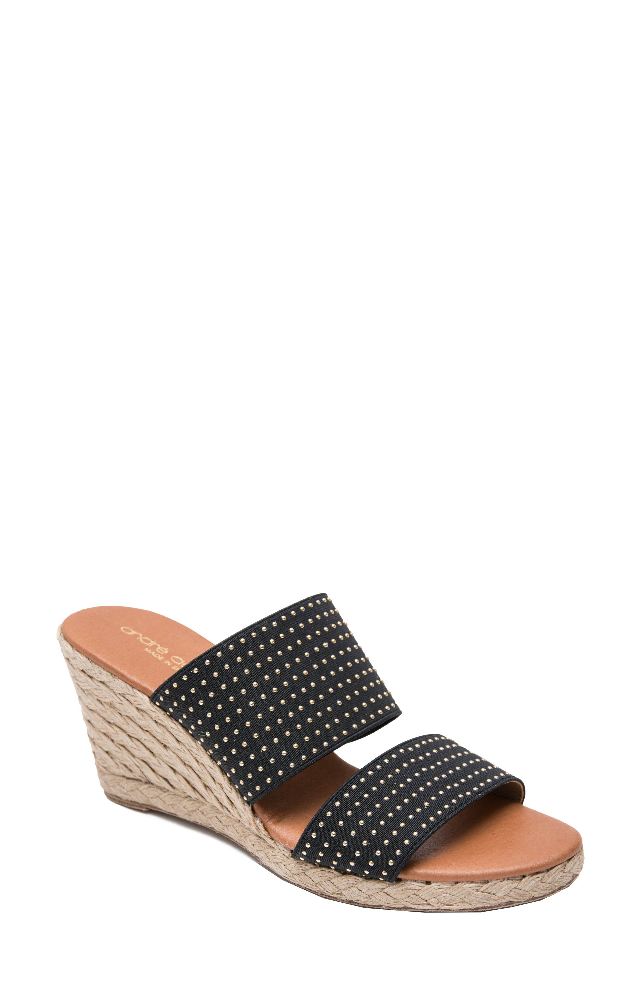 Amalia Strappy Espadrille Wedge Slide Sandal, Main, color, BLACK STUDDED FABRIC