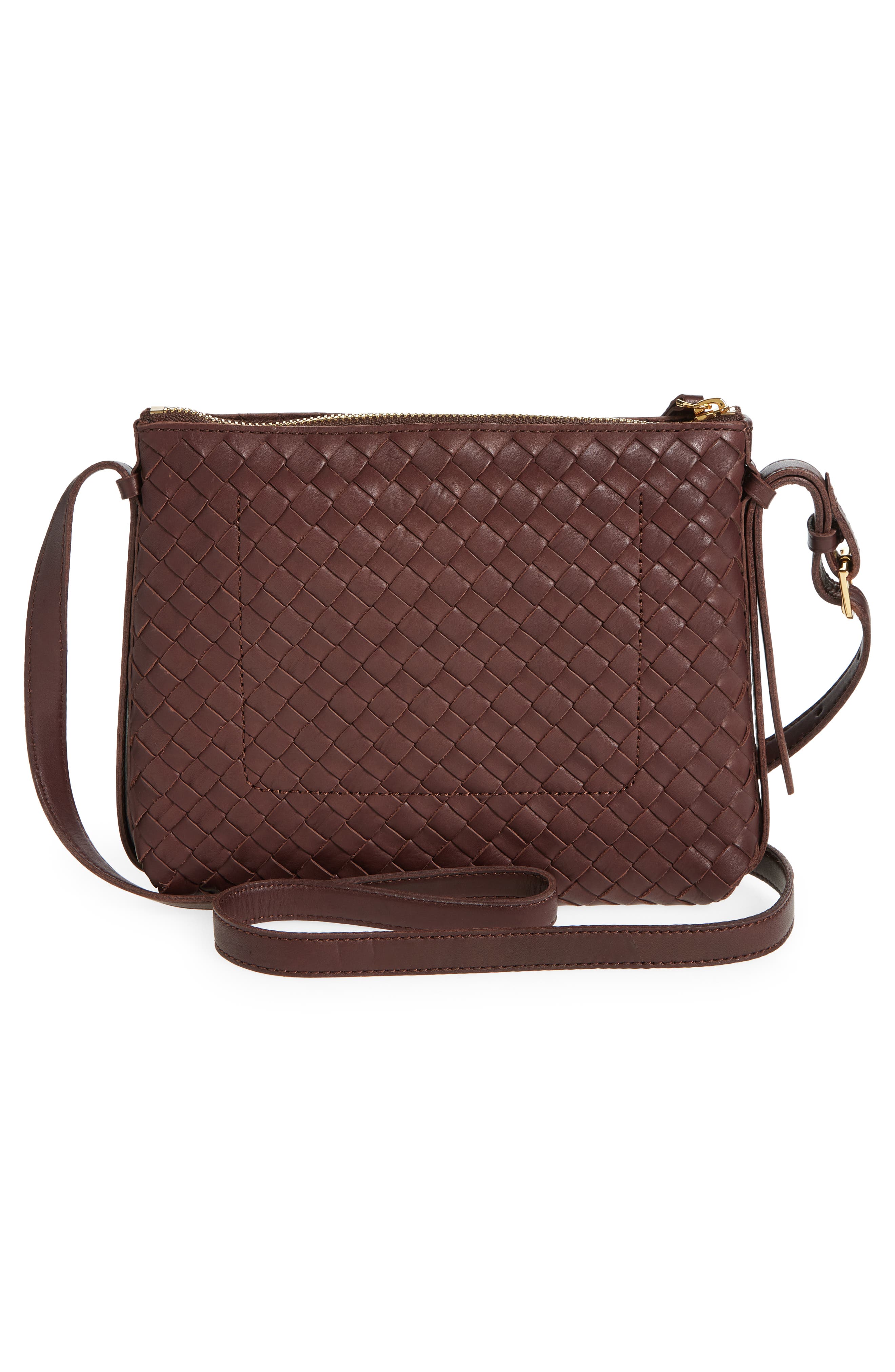 Woven Leather Crossbody Bag, Alternate, color, CHOCOLATE RAISIN