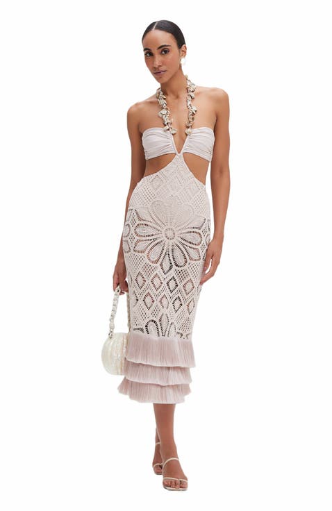 Flower Crochet Embroidered Midi Dress