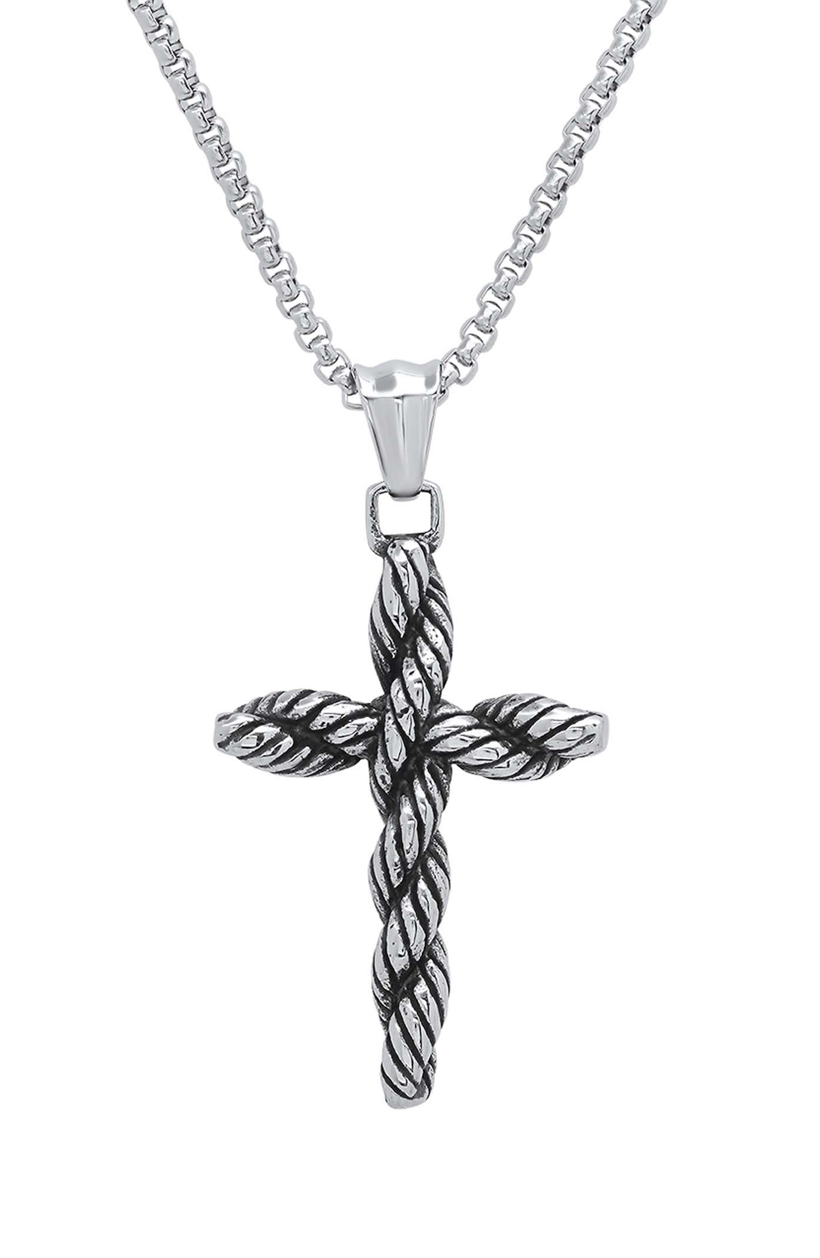 Men's Stainless Steel Twisted Cross Necklace