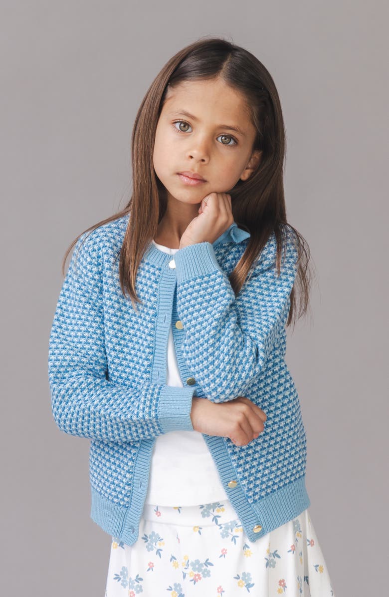 Hope & Henry Kids' Organic Tweed Stitch Bow Cardigan, Alternate, color, Bluebell Tweed