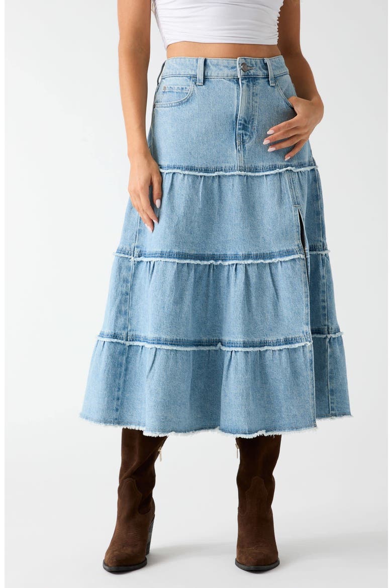Rori Tiered Denim Midi Skirt, Main, color, DNTO-BLUE