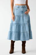 GUESS Rori Tiered Denim Midi Skirt
