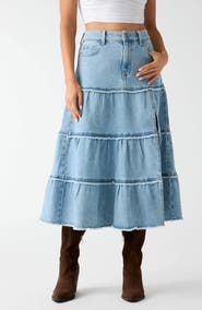 GUESS Rori Tiered Denim Midi Skirt