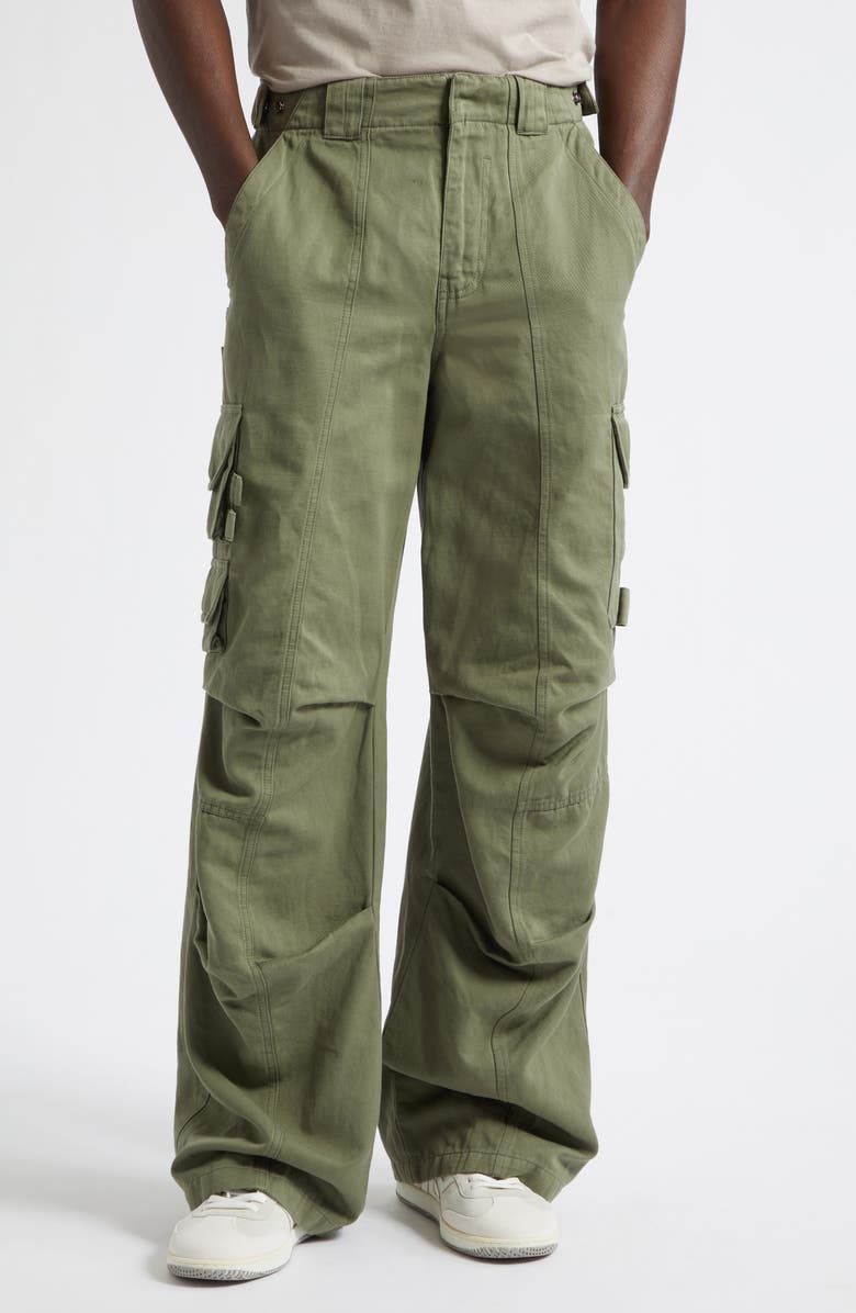 Balmain Cotton & Linen Cargo Pants, Main, color, 7Ec Green