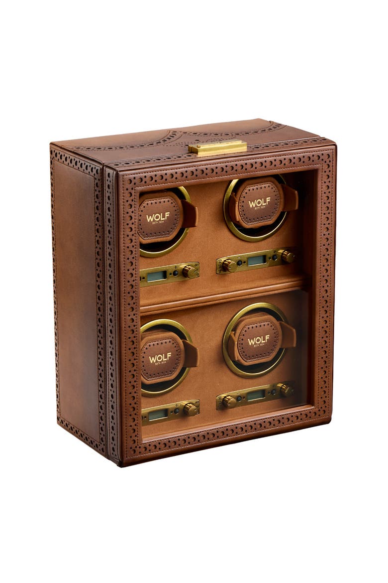 Brogue 4 Piece Watch Winder, Alternate, color, Burnished Brown