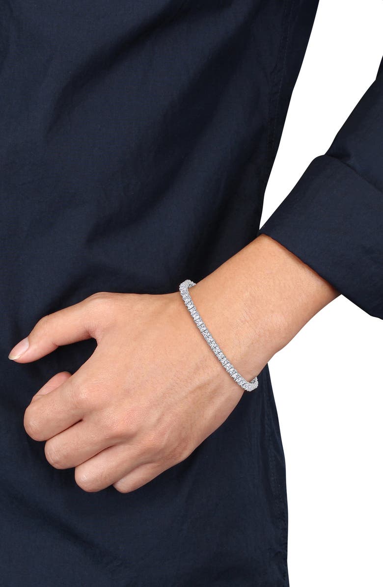 DELMAR Men's Sterling Silver Lab Created Sapphire Bracelet, Alternate, color, White