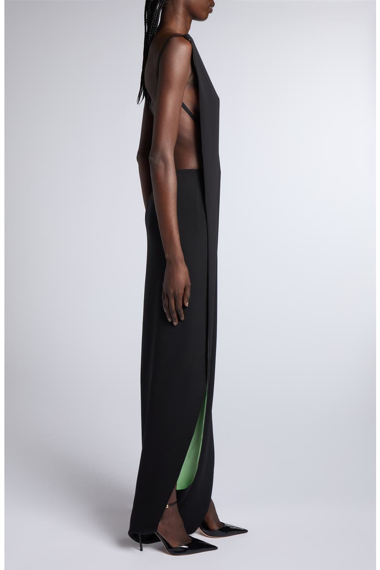 Infinity Geo Silk Stretch Georgette Backless Evening Gown, Alternate, color, BLACK/ GREEN