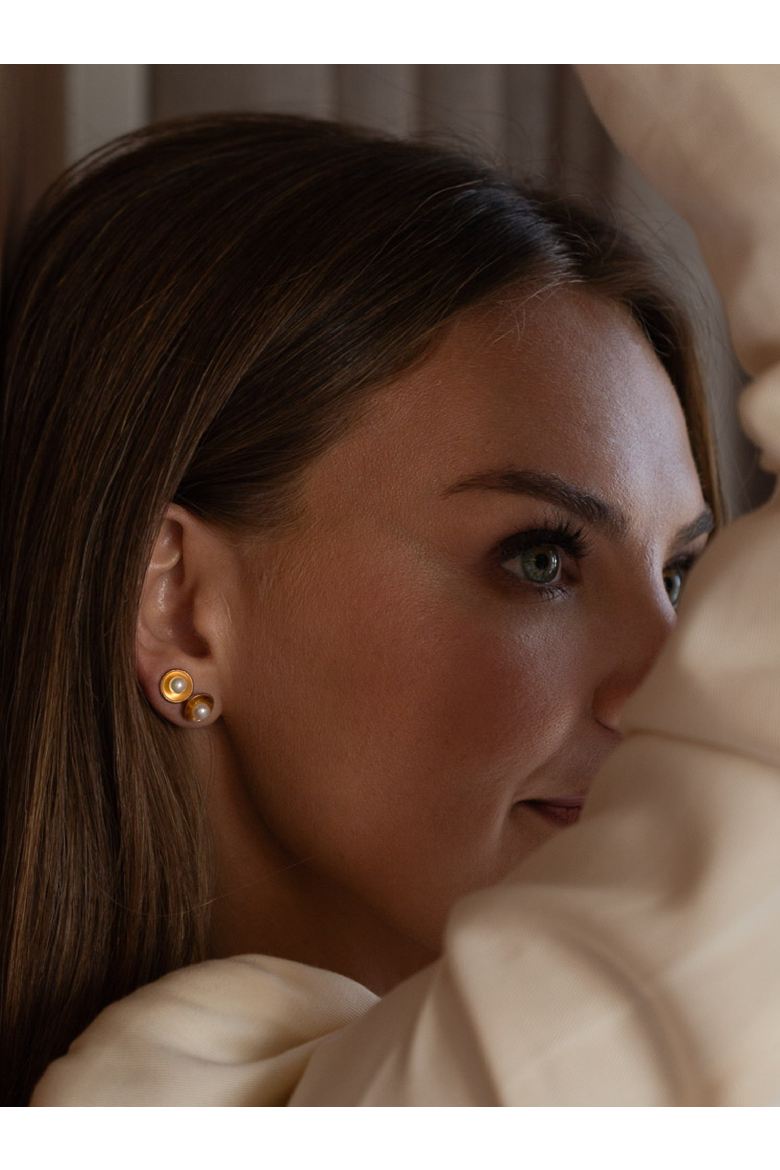 Emma Pearl Dish Studs, Alternate, color, Gold-filled