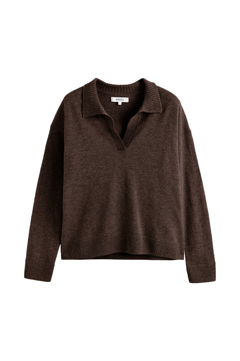 Wool-Cashmere Collared Sweater, Alternate, color, Brown