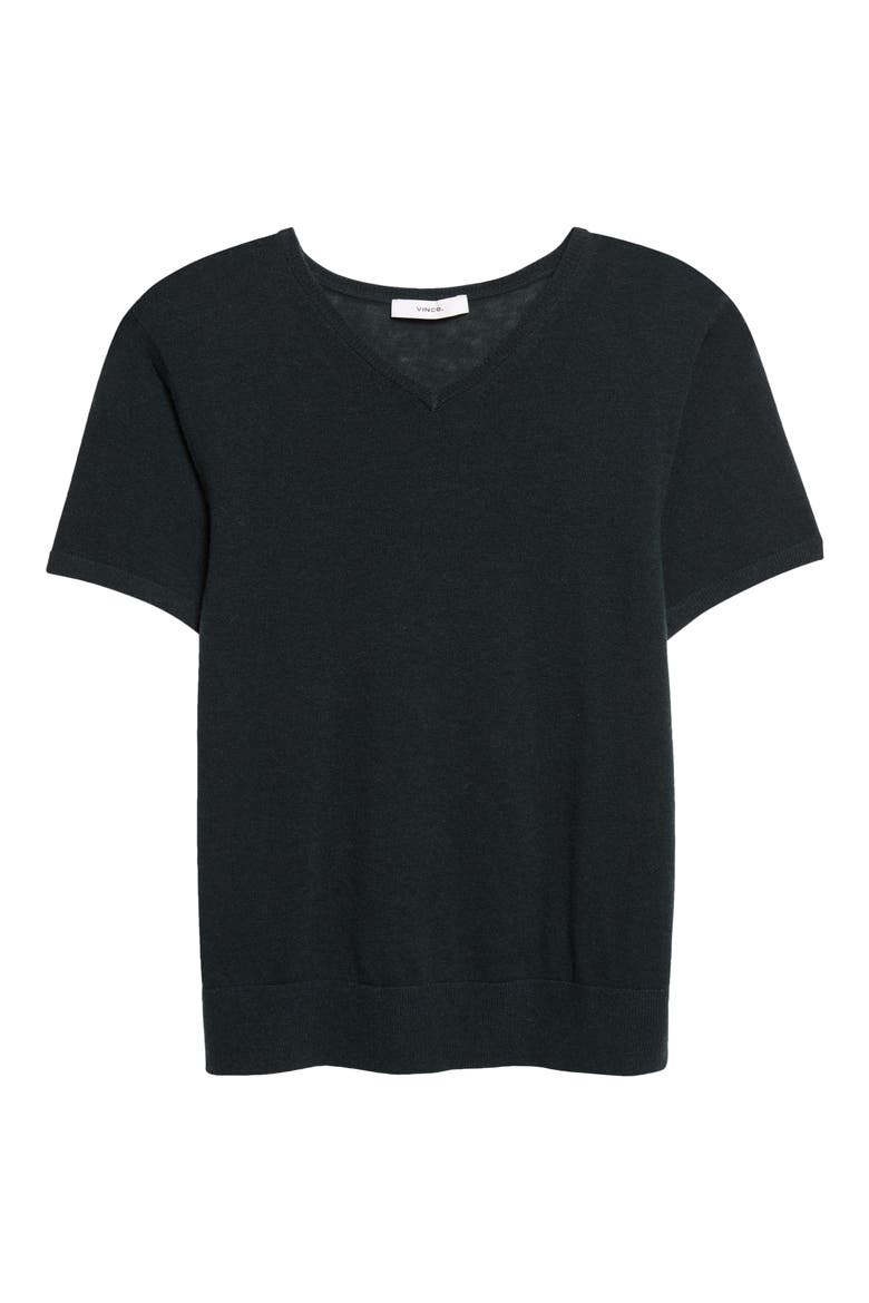 High V-Neck Short Sleeve Wool Sweater, Alternate, color, JUNIPER