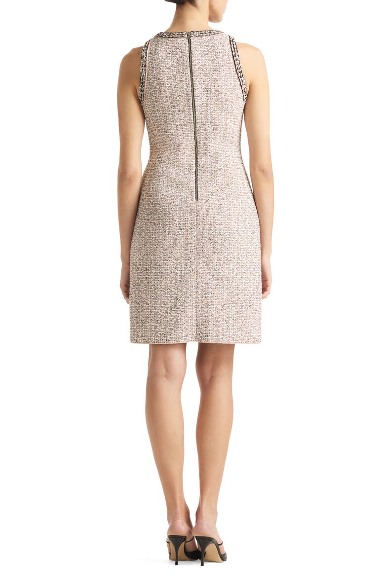 Sleeveless Contrast Trim Cotton Blend Tweed Sheath Dress, Alternate, color, BLACK/ IVORY/ PINK