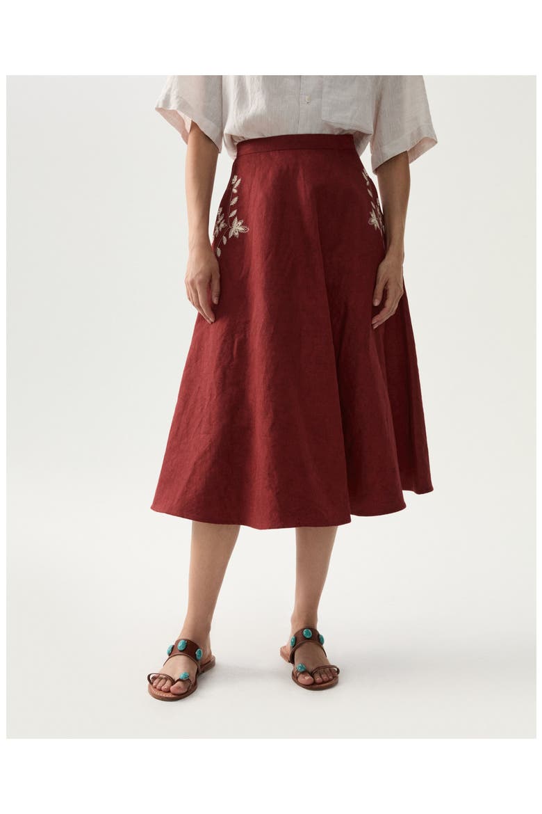 Nicole Embroidered Linen Skirt, Alternate, color, Burgundy