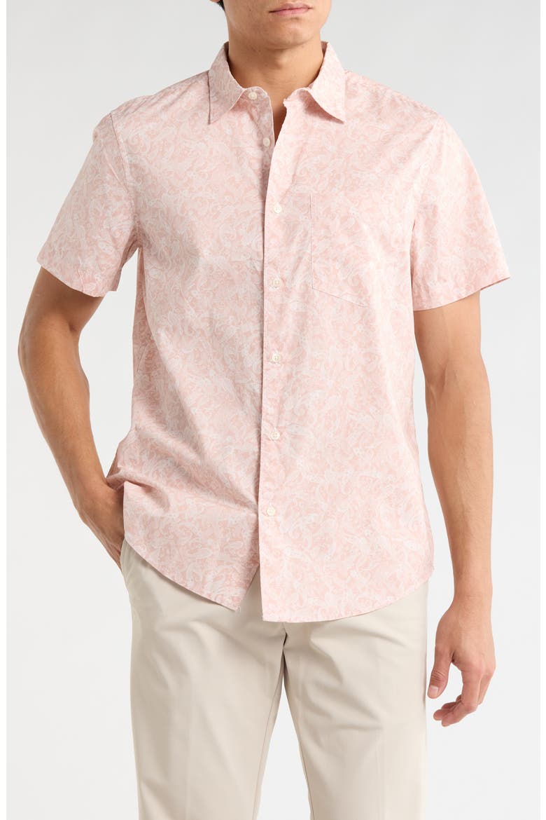 Short Sleeve Poplin Button-Up Shirt, Main, color, PINK UPTOWN PAISLEY