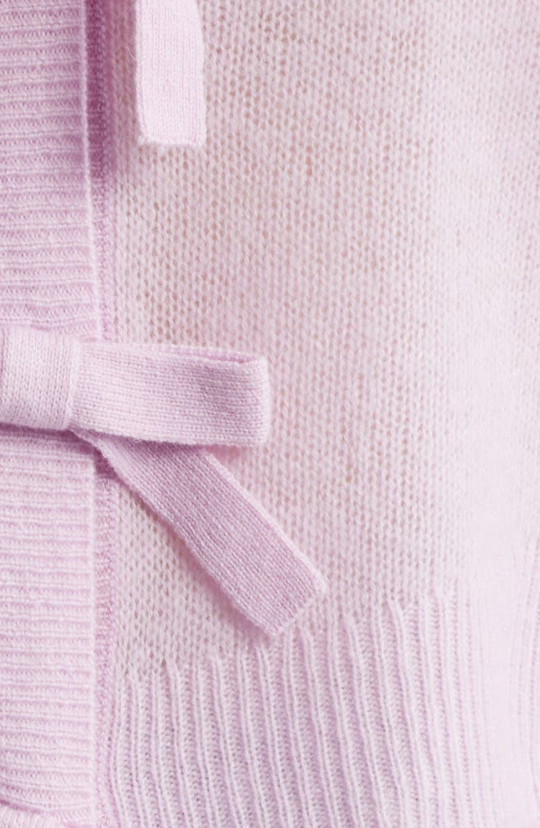 LoveShackFancy Luisella Bow Crop Cashmere Cardigan, Alternate, color, Clouded Rose