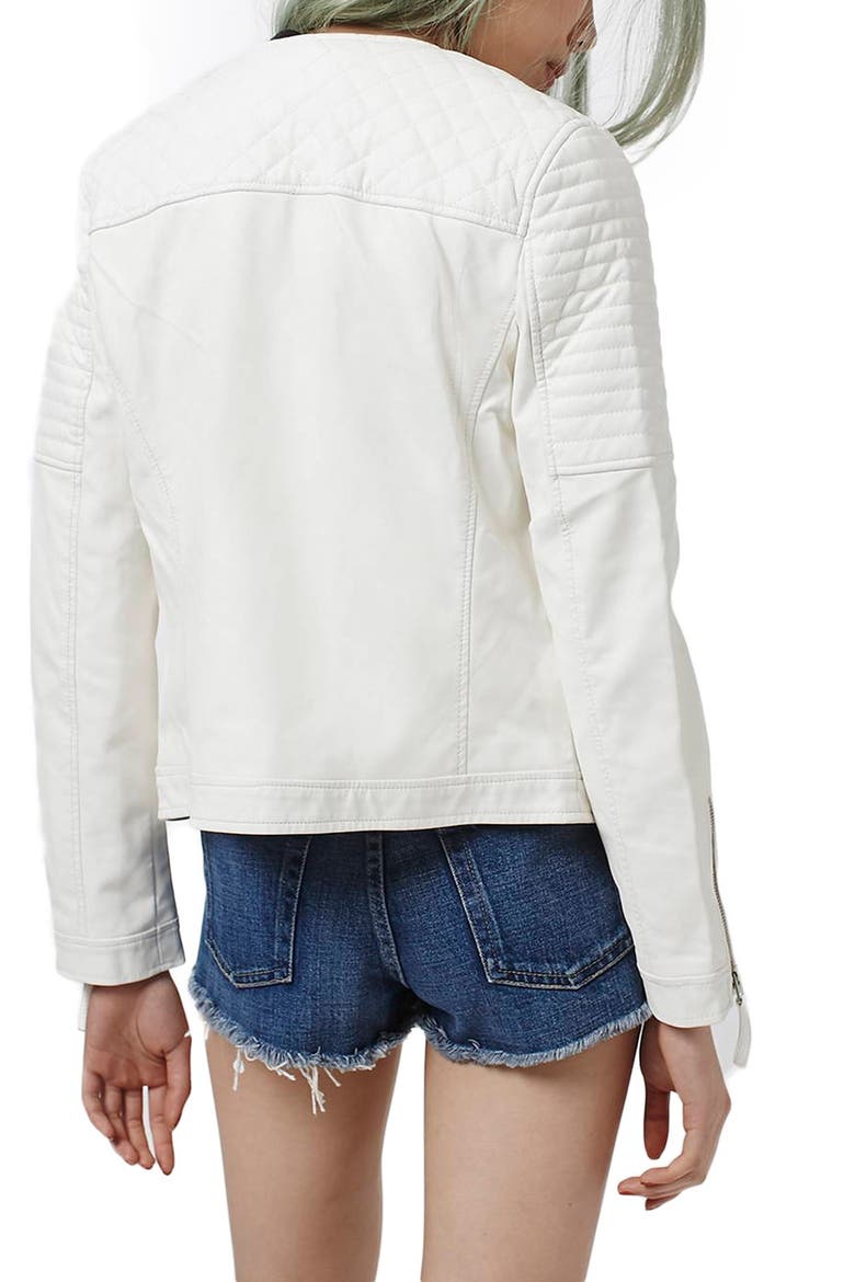 Faux Leather Biker Jacket, Alternate, color, WHITE