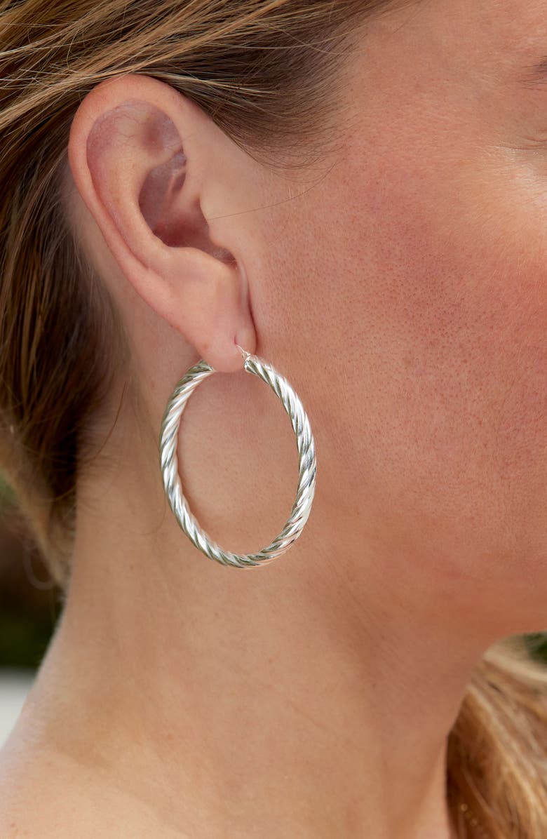 SAVVY CIE JEWELS Torcoin Twisted Hoop Earrings, Alternate, color, White