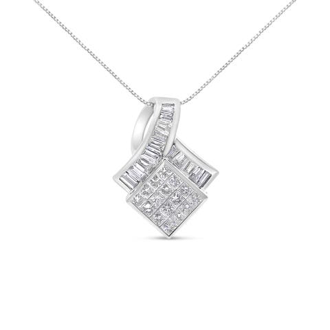 14k White Gold 2 1/10 Cttw Geometric Diamond Pendant Necklace - NO CHAIN INCLUDED