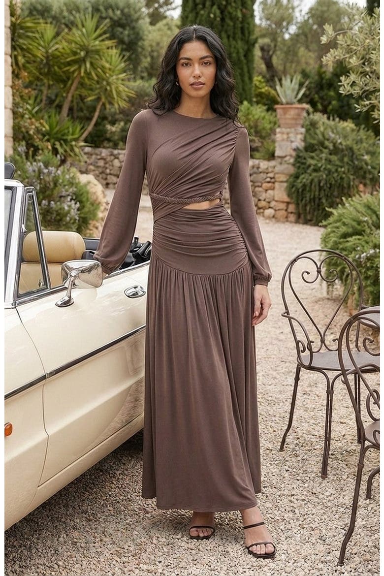 Long Sleeve Slim Fit Maxi Dress, Alternate, color, Coffee
