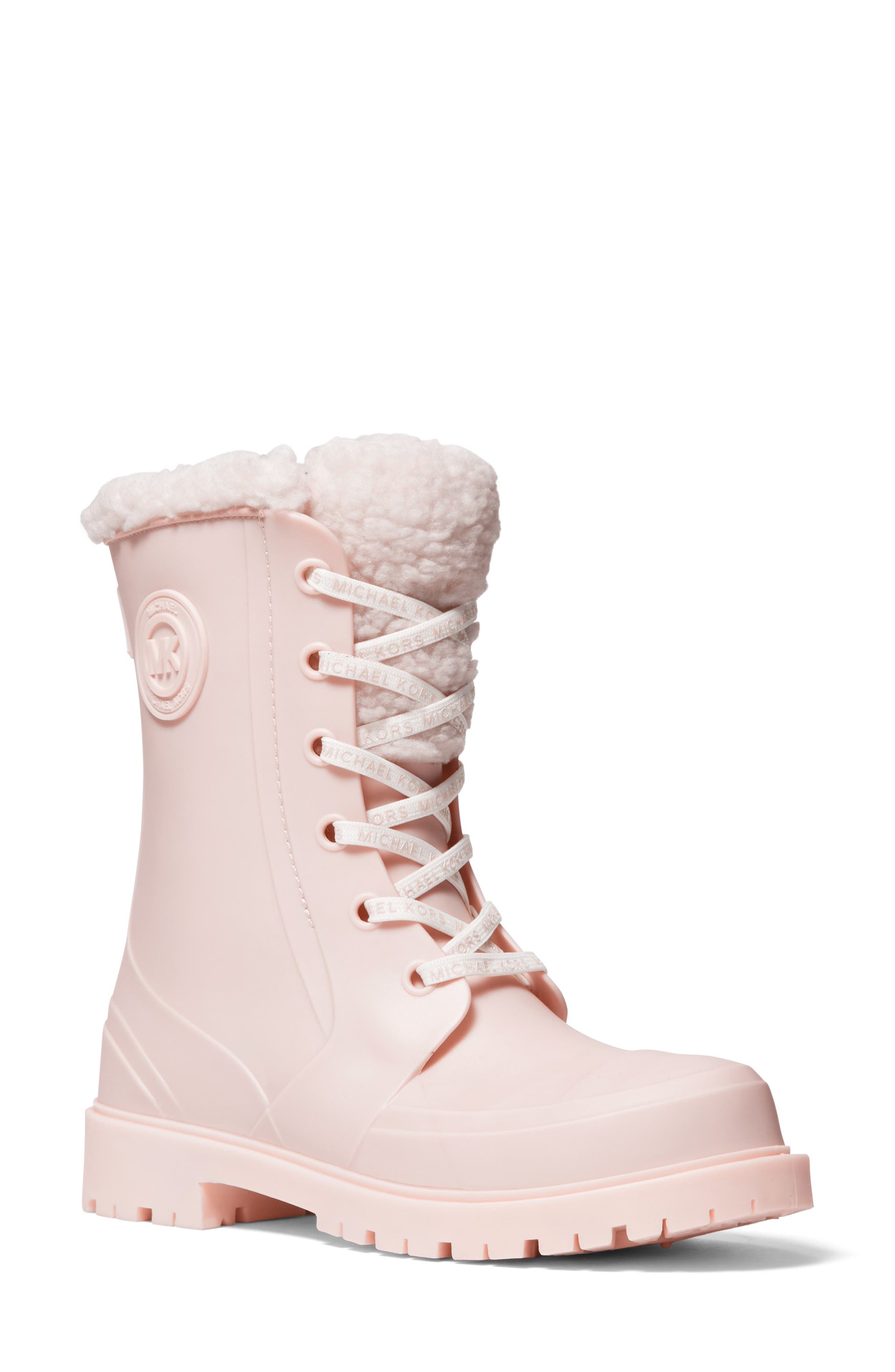 Montaigne Faux Fur Rain Boot, Main, color, SOFT PINK