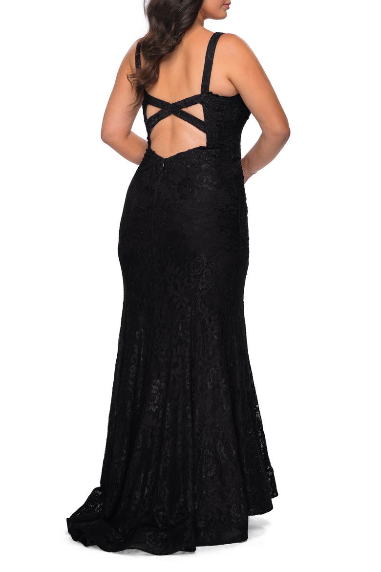Plus SIze Dress Lace Fitted Long Gown, Alternate, color, Black