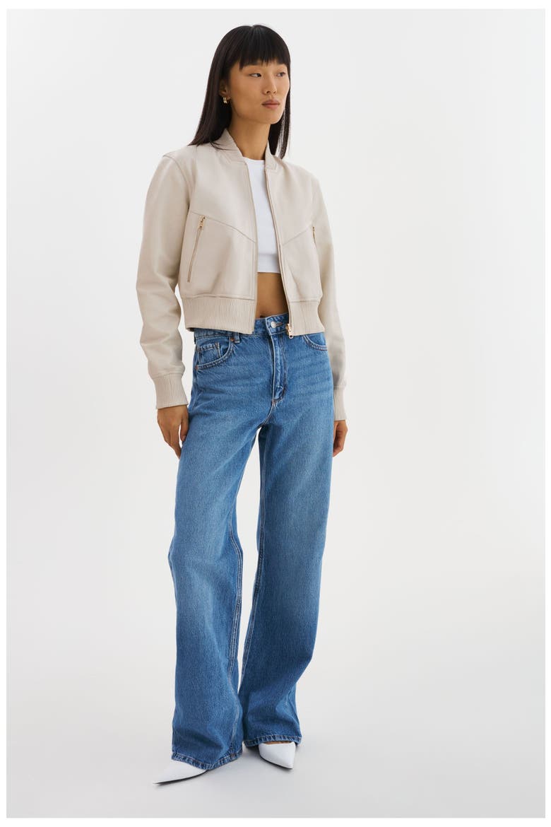 Kordella | Reversible Leather Bomber Jacket, Alternate, color, Bone