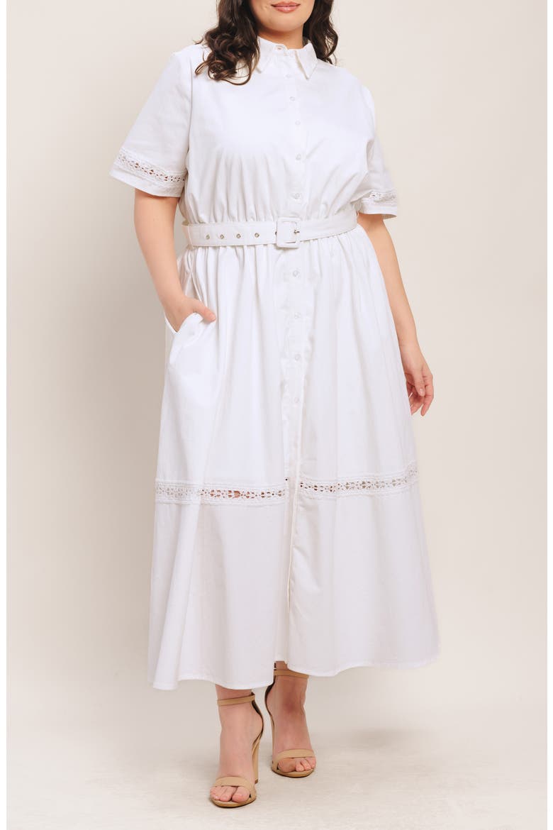 Cotton Belted Shirtdress, Main, color, WHITE