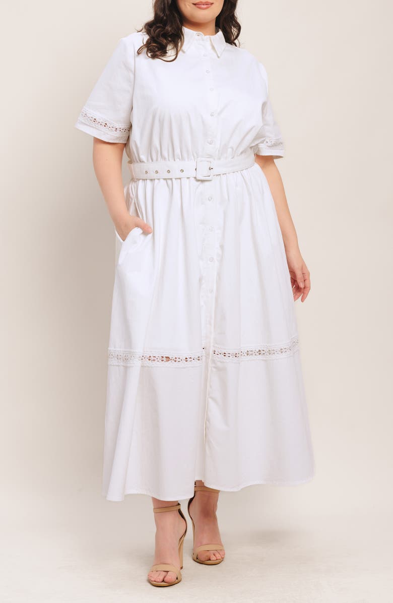 FLYING TOMATO Cotton Belted Shirtdress, Main, color, White
