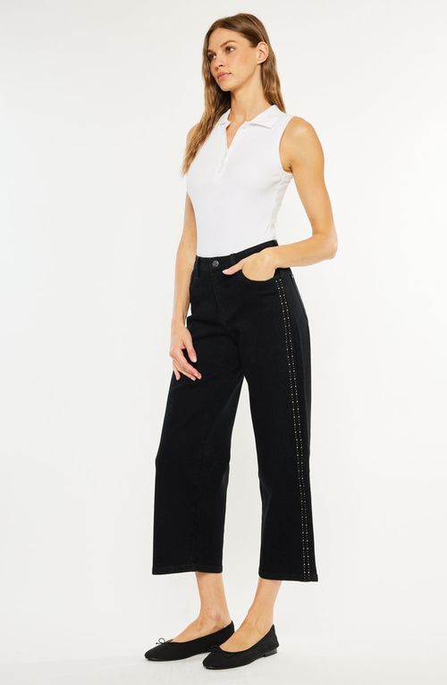 Kancan Sterling High Rise Crop Wide Leg Jeans In Black