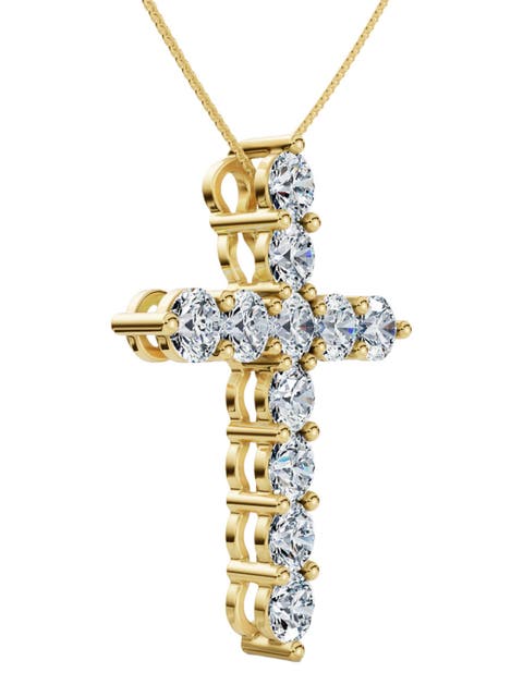 2Ct TW Diamond Cross Women's Necklace 14k Gold Lab Grown 1" Tall