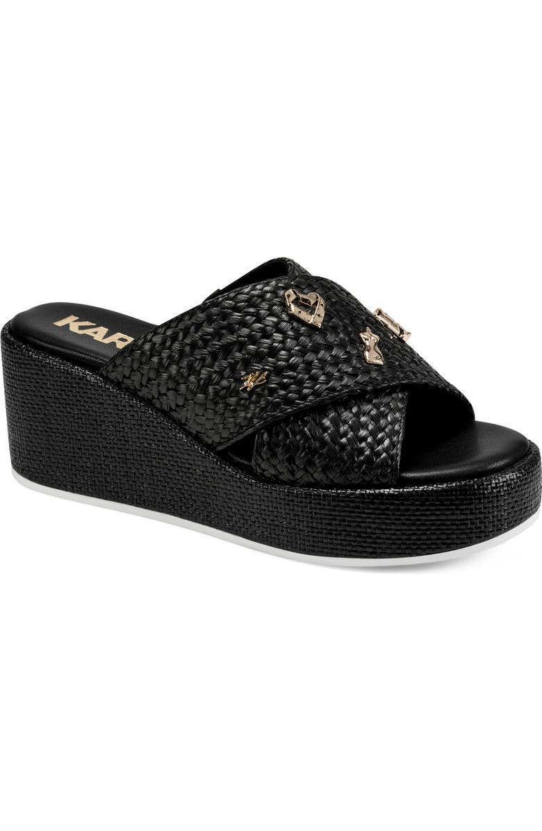 KARL LAGERFELD PARIS Caleigh Woven Platform Wedge Sandal, Main, color, Black