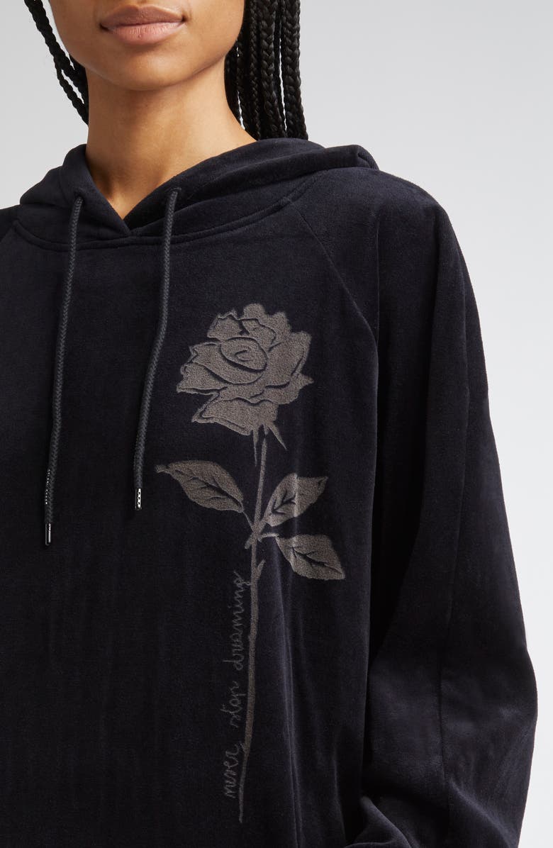 Golden Goose Journey Collection Long Sleeve Velour Hoodie Minidress, Alternate, color, Black