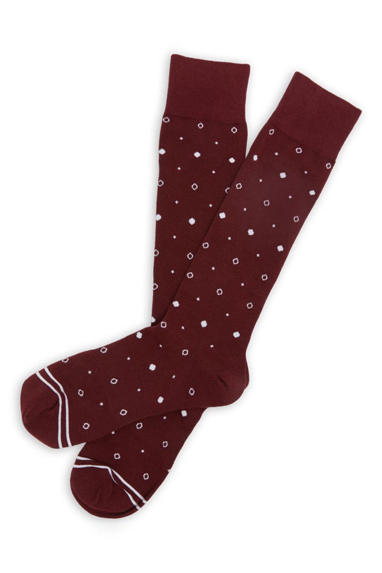 Mixed Dot Dress Socks, Alternate, color, MAROON