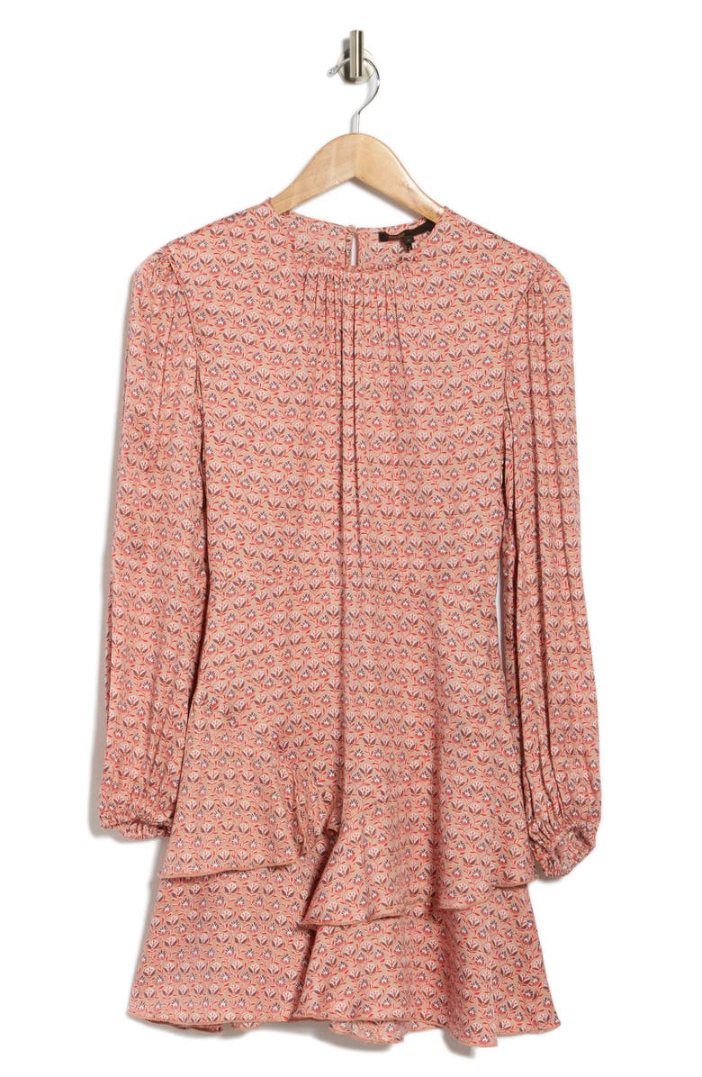 maje Rilivia Floral Long Sleeve Ruffle Hem Minidress, Alternate, color, Mini Fleurs Rose Coral
