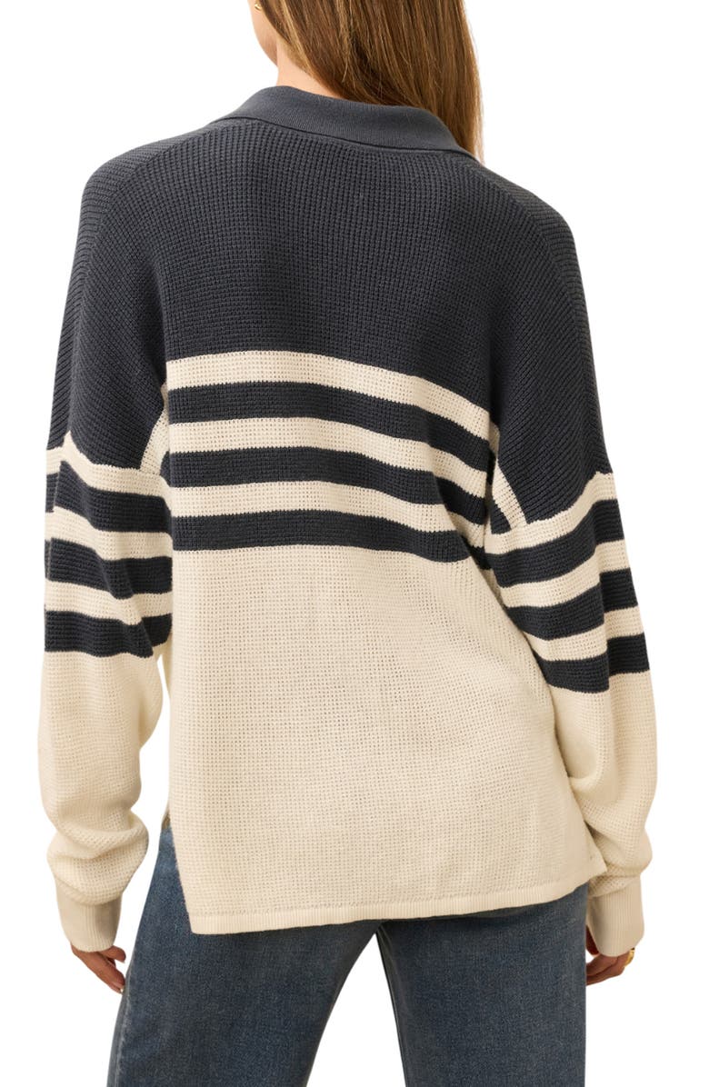 Faherty Stripe Organic Cotton & Cashmere Johnny Collar Sweater, Alternate, color, Pier Waves
