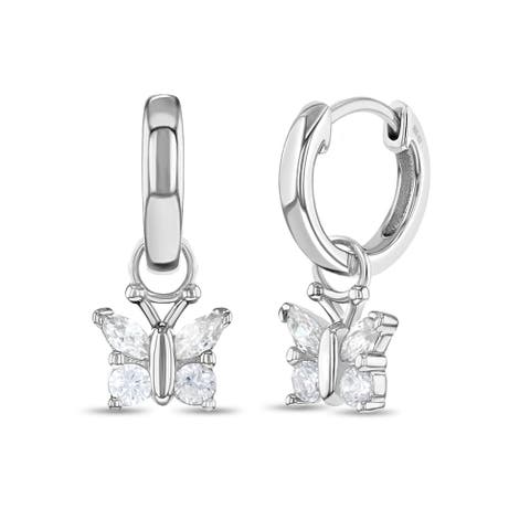Cubic Zirconia Butterfly Dangle Hoop Earrings