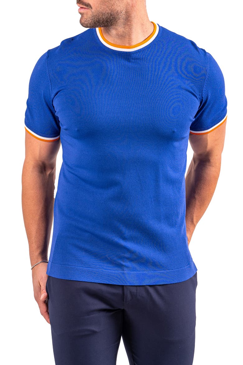 Tipped Short Sleeve Sweater, Alternate, color, BLUE
