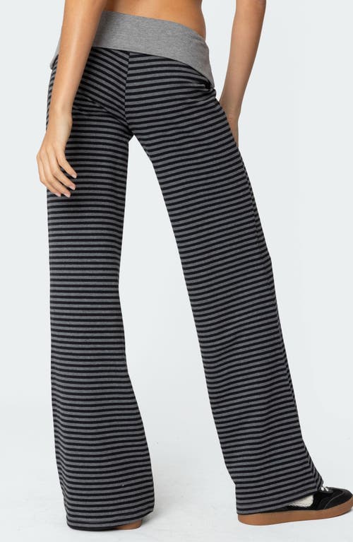Edikted Meggy Colorblock Stripe Foldover Pants In Black-and-gray