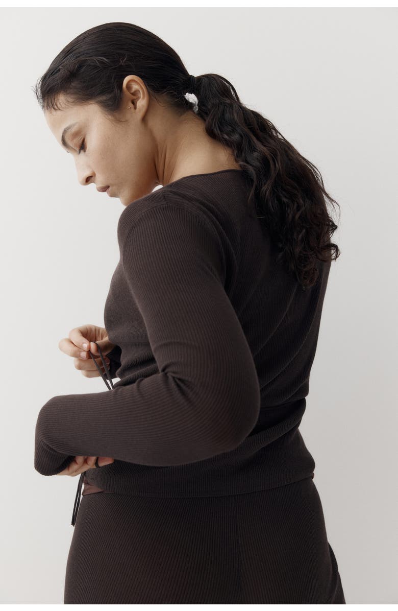 H&M Rib-knit Wrap Cardigan, Alternate, color, Dark Brown