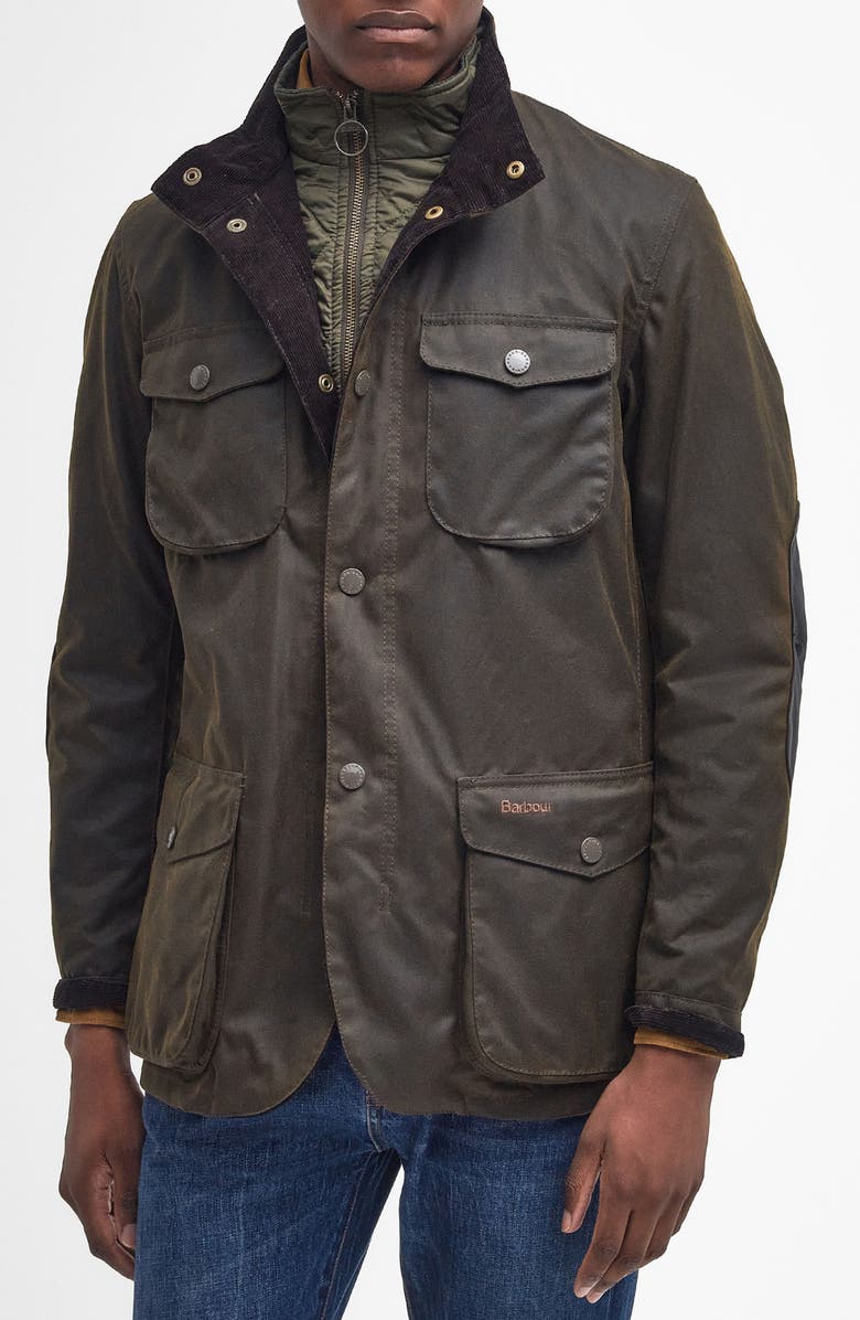 Barbour Ogston Water Resistant Waxed Cotton Jacket with Removable Quilted Bib, Main, color, 