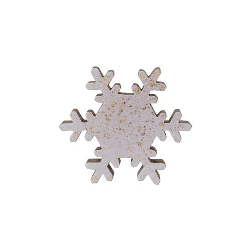 Storied Home Handmade Enameled Mango Wood Snowflake With Gold Splatter, Cream And Gold In White
