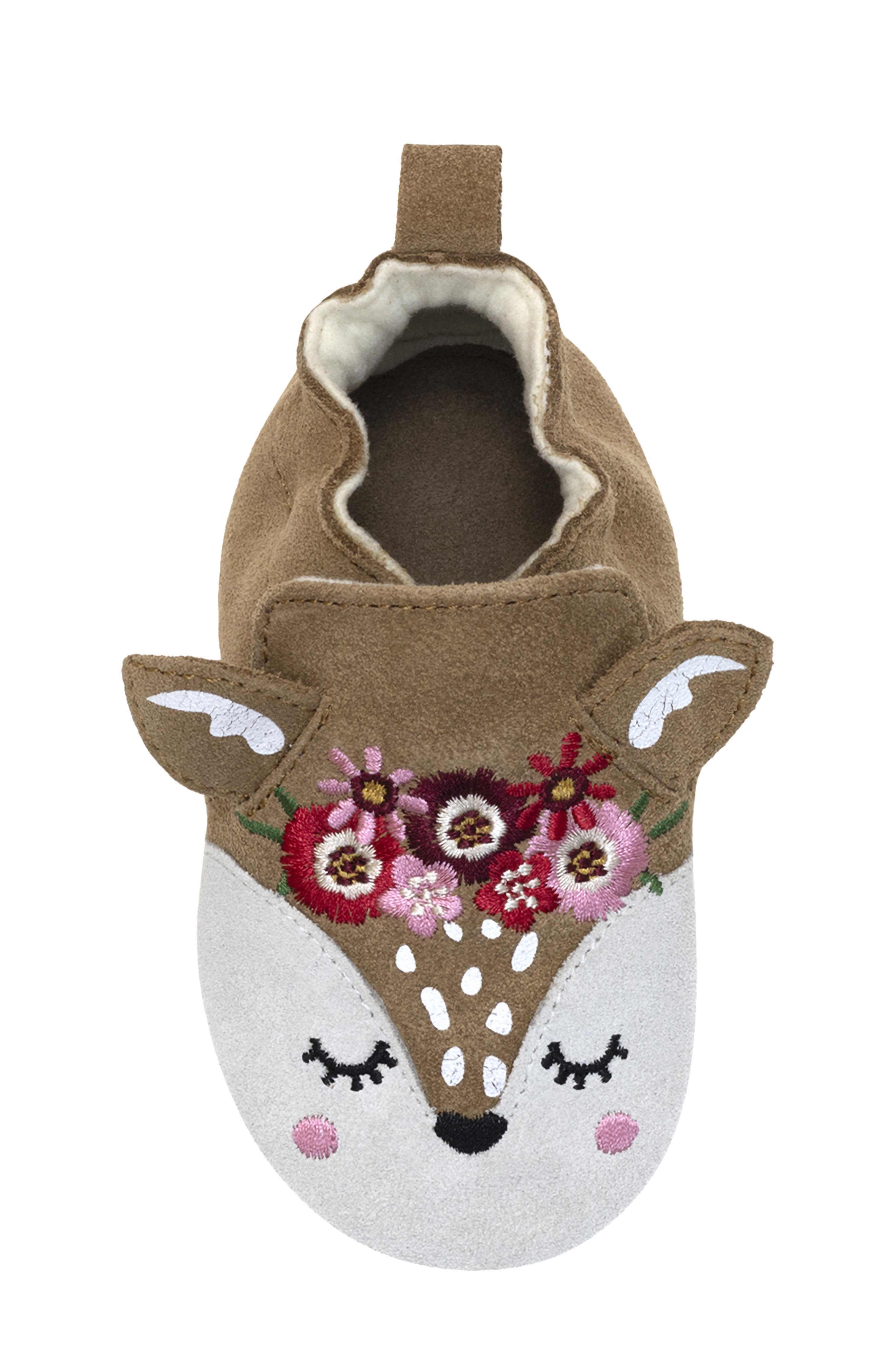 Robeez<sup>®</sup> Josephine Embroidered Fawn Crib Shoe, Alternate, color, Camel