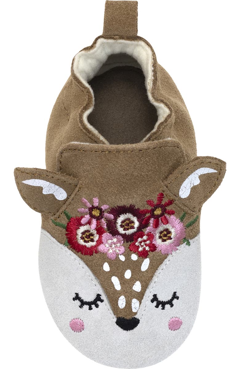 Robeez<sup>®</sup> Josephine Embroidered Fawn Crib Shoe, Alternate, color, Camel